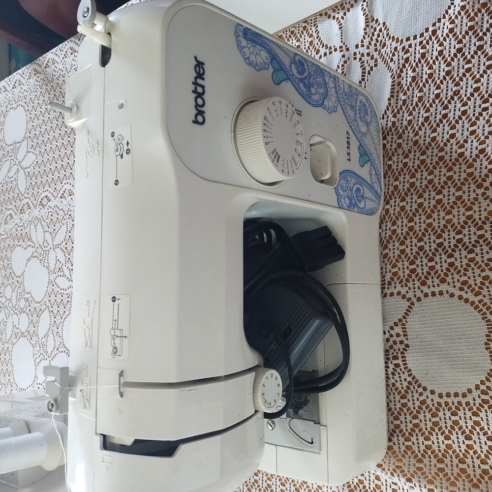 Brother White Sewing Machine with Blue Accents